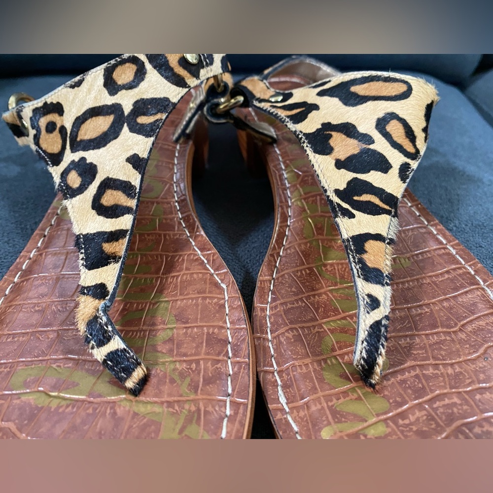 Sam Edelman Jude Leopard Print Calf Hair Thong Sandal - Picture 13 of 16